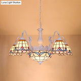 Mediterranean Stained Glass Dome Chandelier With 8/9/11 Lights - White Ceiling Pendant Light