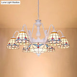 Mediterranean Stained Glass Dome Chandelier With 8/9/11 Lights - White Ceiling Pendant Light
