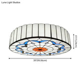 Mediterranean Stained Glass Drum Ceiling Mount Light For Bedroom
