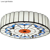 Mediterranean Stained Glass Drum Ceiling Mount Light For Bedroom