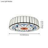Mediterranean Stained Glass Drum Ceiling Mount Light For Bedroom