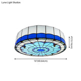 Mediterranean Stained Glass Drum Ceiling Mount Light For Bedroom