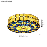 Mediterranean Stained Glass Drum Ceiling Mount Light For Bedroom