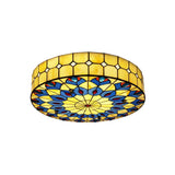 Mediterranean Stained Glass Drum Ceiling Mount Light For Bedroom Yellow / 19.5’