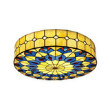 Mediterranean Stained Glass Drum Ceiling Mount Light For Bedroom Yellow / 39’