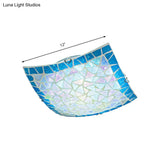 Mediterranean Stained Glass Flush Mount Ceiling Light - Blue Square 16’/12’ Width