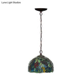 Mediterranean Stained Glass Hanging Light - Green Dome 8’/12’ Bronze Pendant