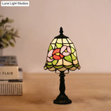 Mediterranean Stained Glass Night Light: White/Red With Conical/Flared Shape And Floral Pattern
