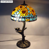 Mediterranean Stained Glass Table Lamp: Sunflower Design Antique Brass 1 Light