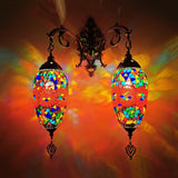 Mediterranean Stained Glass Wall Lighting With 2 Heads - Bar Mount Lamp In Red/Orange/Green Burgundy