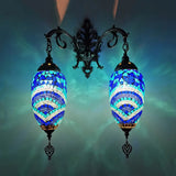 Mediterranean Stained Glass Wall Lighting With 2 Heads - Bar Mount Lamp In Red/Orange/Green Royal
