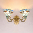 Mediterranean Stained Glass Wall Sconce Light For Living Room Blue