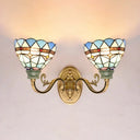 Mediterranean Stained Glass Wall Sconce Light For Living Room Blue