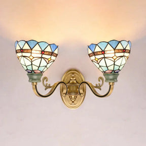 Mediterranean Stained Glass Wall Sconce Light For Living Room Blue