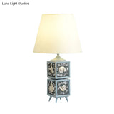 Mediterranean Style 2-Cube Nightstand Lamp In Sky Blue/Water Blue Resin Single Bedroom Table Light