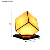 Mediterranean Style Beige Glass Cubic Night Light With Plug-In Cord
