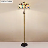 Mediterranean Style Shell Beaded 2-Light White Floor Lamp With Grid Dome Shade