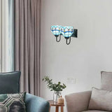 Mediterranean Wall Mount Sconce Lighting With Multicolor Stained Glass - 2 Heads Blue