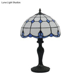 Mediterranean White Glass Lattice Bowl Night Light With Bronze Grid Pattern 1-Light Desk Lighting