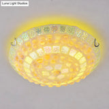 Mediterranean Yellow Mosaic Glass Bowl Ceiling Lamp With Decorative Shell For Bedrooms - Flush Mount