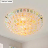 Mediterranean Yellow Mosaic Glass Bowl Ceiling Lamp With Decorative Shell For Bedrooms - Flush Mount