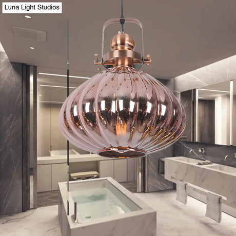 Melon Hanging Pendant Light - Traditional Copper/Chrome/Gold Glass Fixture For Living Room