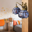 Mermaid Backplate Brass Sconce Light With Blue Glass Dome - Mediterranean Wall Mount 2 Heads