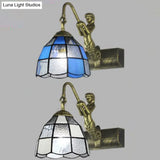 Mermaid Backplate Wall Mounted Tiffany White/Blue Glass Sconce Light: 1 Head Dome Vanity Light