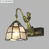 Mermaid Backplate Wall Mounted Tiffany White/Blue Glass Sconce Light: 1 Head Dome Vanity Light