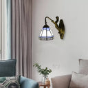 Mermaid Tiffany Sconce Light In Blue/Green/Amber Glass With Cone Wall Fixture Blue