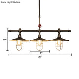 Metal 3-Light Linear Pendant For Island With Coastal Caged Design