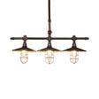 Metal 3-Light Linear Pendant For Island With Coastal Caged Design Bronze