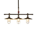Metal 3-Light Linear Pendant For Island With Coastal Caged Design Bronze