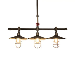Metal 3-Light Linear Pendant For Island With Coastal Caged Design Bronze
