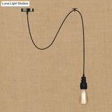 Metal Adjustable Hanging Lamp With Open Bulb - Industrial Stylish Ceiling Fixture (Black/Silver)