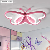 Metal And Acrylic Butterfly Led Flushmount Lamp For Children’s Room In Blue/Pink
