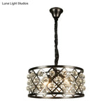 Metal And Crystal Round Ceiling Chandelier - 4-Light Black Lamp For Dining Room