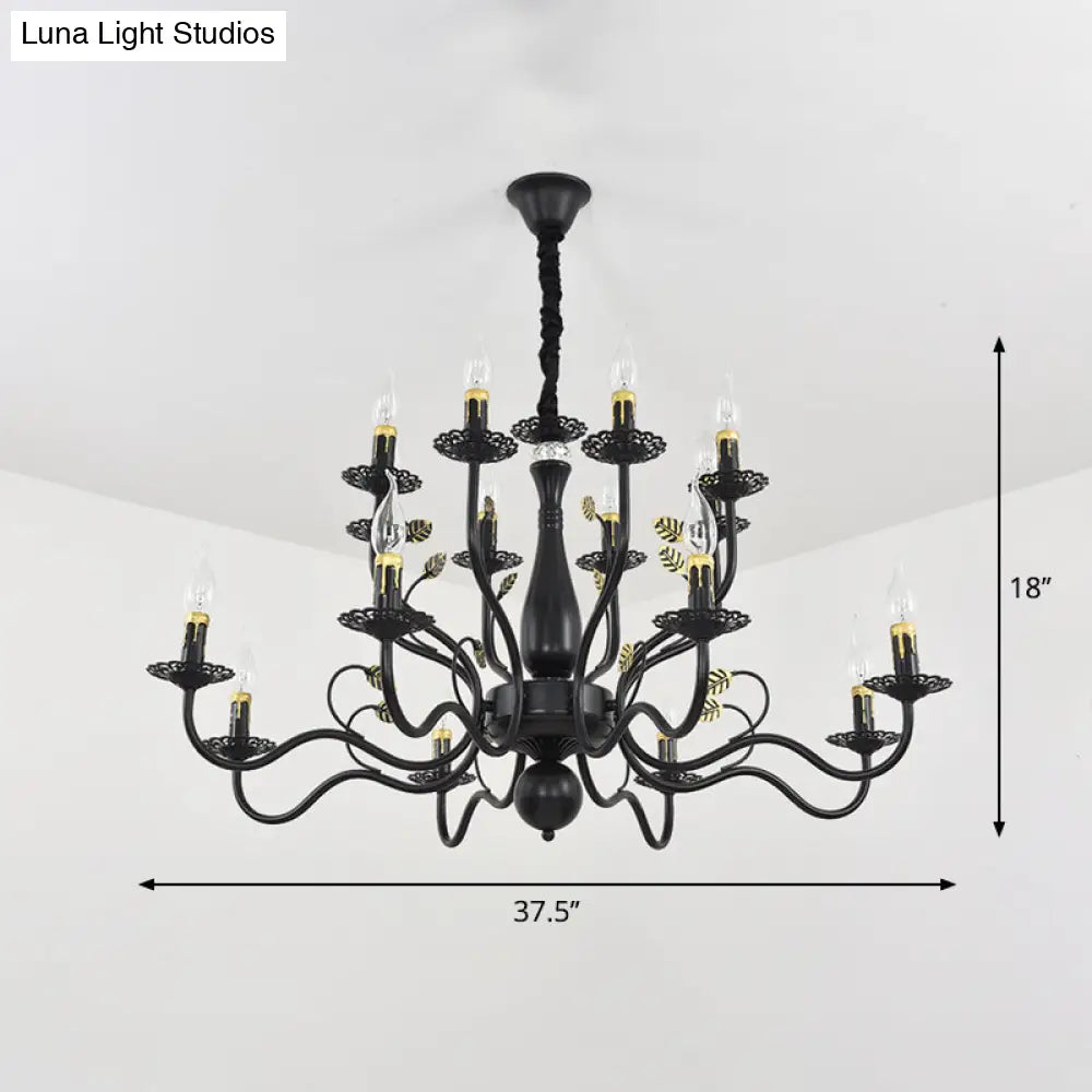 Metal Arm Chandelier With Swooping Design Traditional Pendant Light For Living Room 6/12/16 Lights