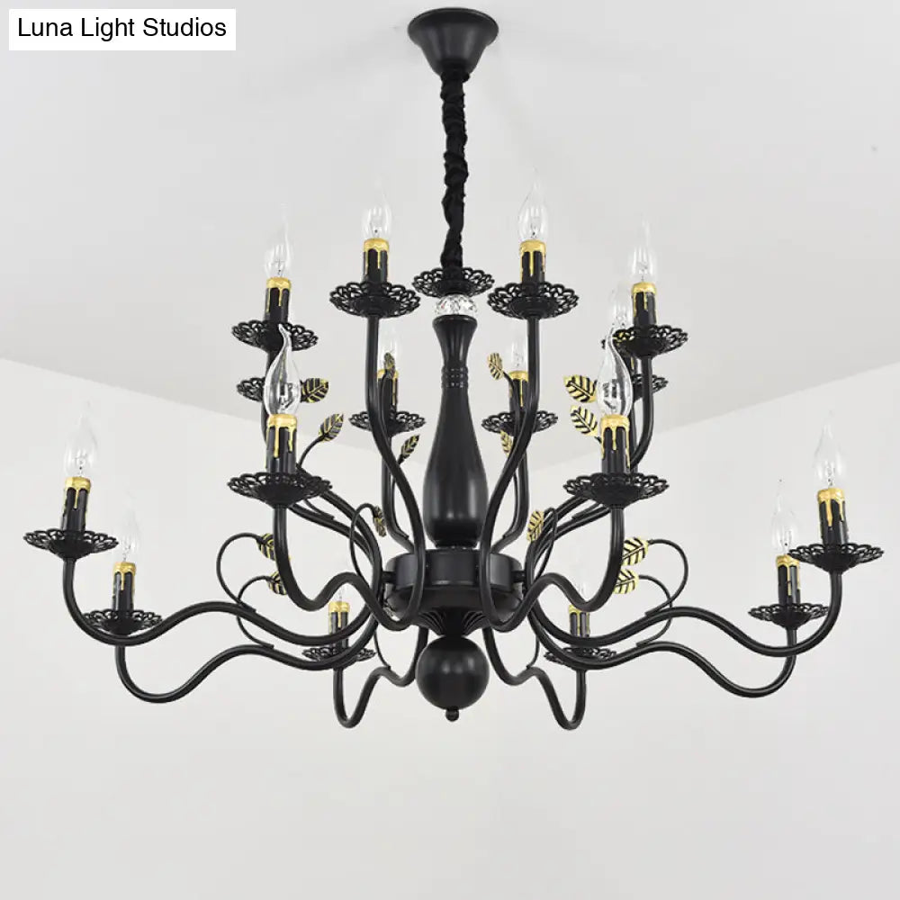 Metal Arm Chandelier With Swooping Design Traditional Pendant Light For Living Room 6/12/16 Lights