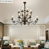 Metal Arm Chandelier With Swooping Design Traditional Pendant Light For Living Room 6/12/16 Lights