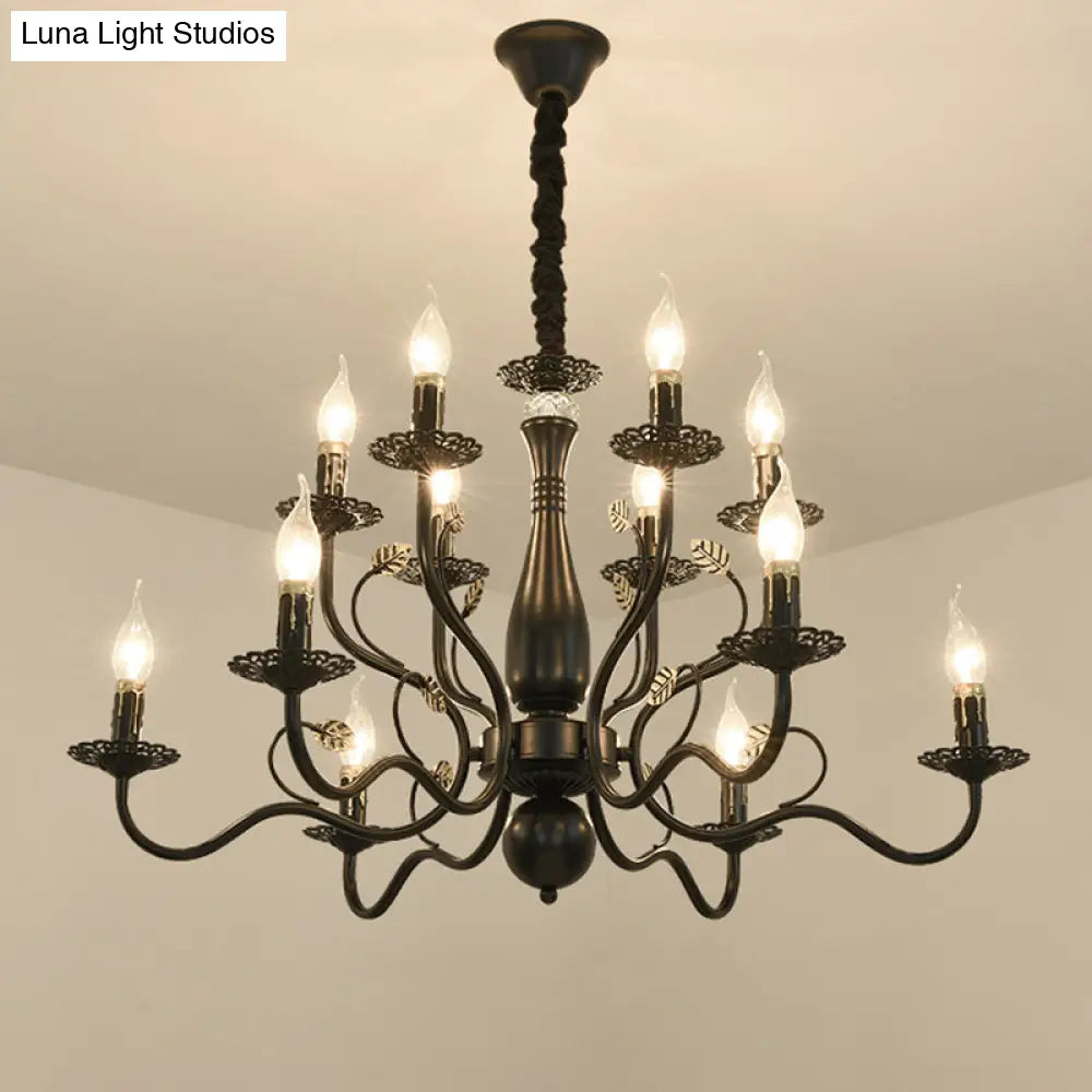 Metal Arm Chandelier With Swooping Design Traditional Pendant Light For Living Room 6/12/16 Lights