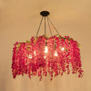 Metal Art Deco Chandelier With Artificial Flower Design For Dining Room Ceiling Lighting Pink