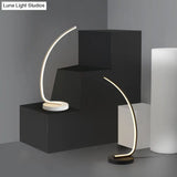 Metal Bedside Table Lamp With Curve Led Nightstand Light And Round Base