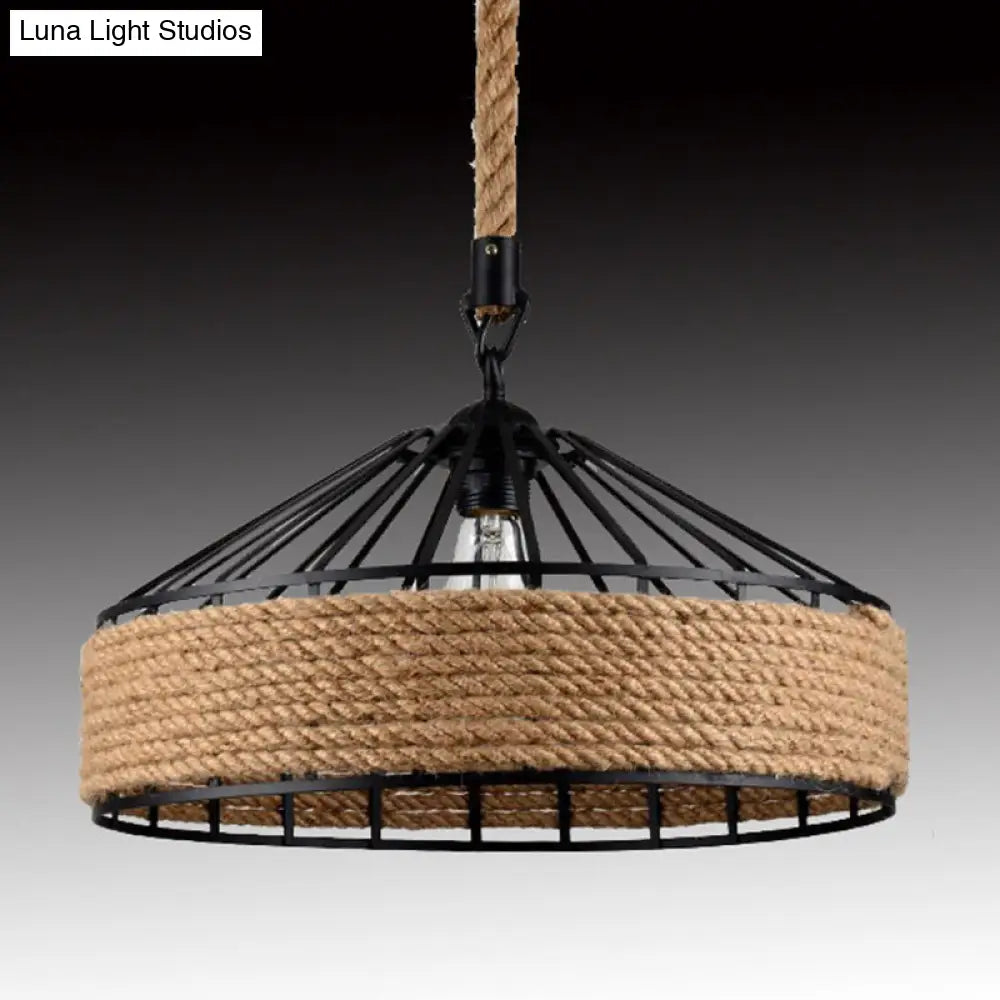 Metal Beige Industrial Drum Pendant Light Fixture For Dining Room