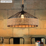 Metal Beige Industrial Drum Pendant Light Fixture For Dining Room