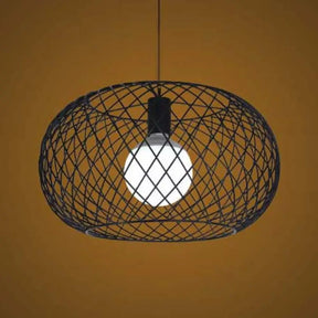 Metal Black Finish Pendant Lamp With Mesh Cage - Industrial Loft Suspension Light
