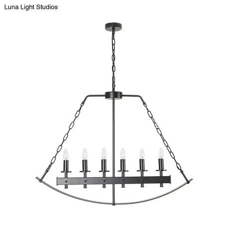 Metal Black Island Lighting: Exposed Bulb 6-Light Ceiling Pendant For Dining Room - Classical Design