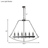 Metal Black Island Lighting: Exposed Bulb 6-Light Ceiling Pendant For Dining Room - Classical Design