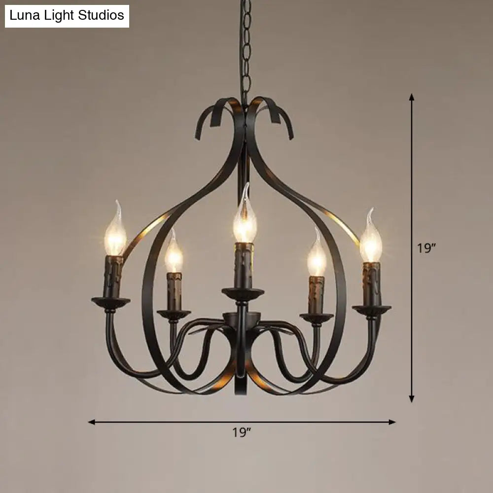 Metal Black Pendant Chandelier - Swirled Arm 5-Light Fixture For Living Room