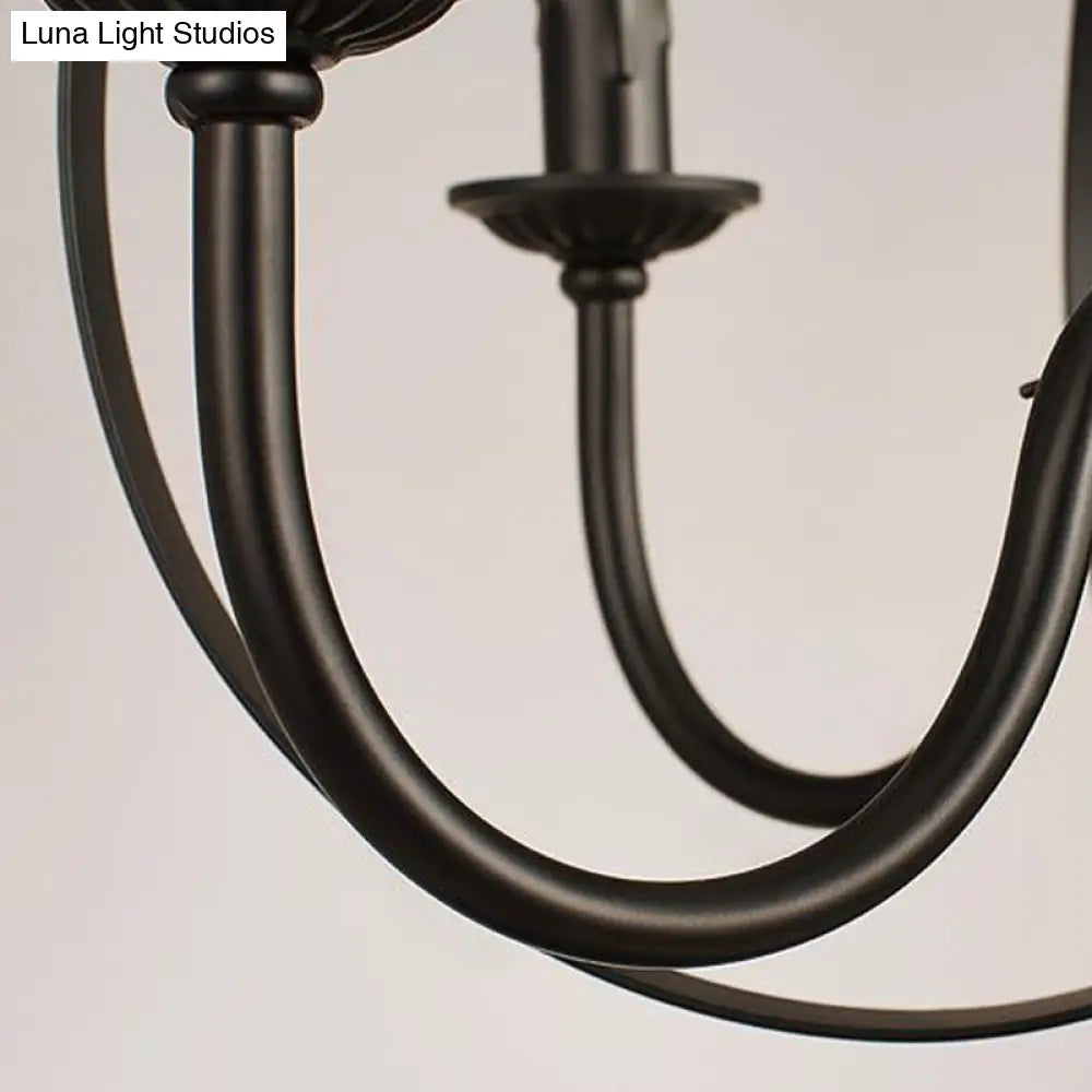 Metal Black Pendant Chandelier - Swirled Arm 5-Light Fixture For Living Room